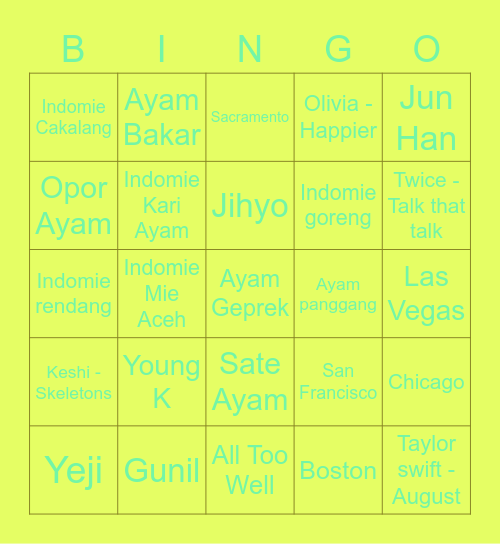 Minhyun's Bingo Card