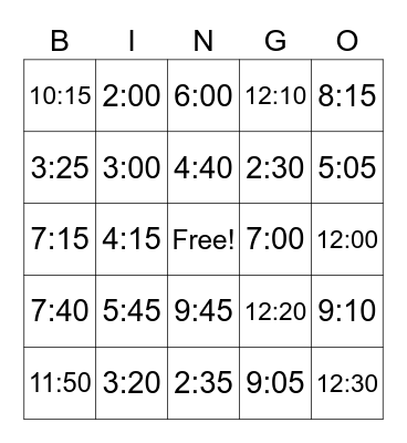 Time Bingo Card