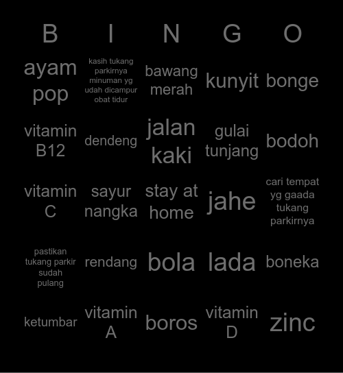 ;(; Bingo Card