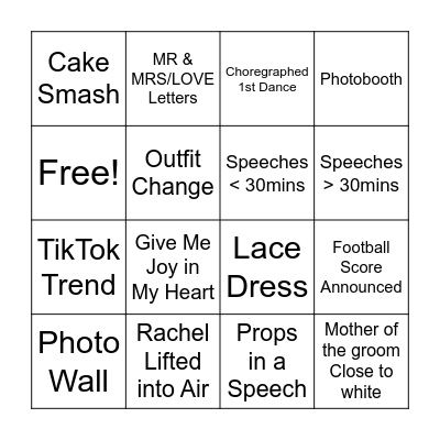 Wedding Bingo Card