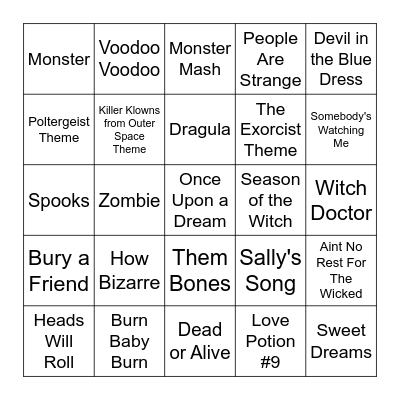 Halloween Music Bingo Card