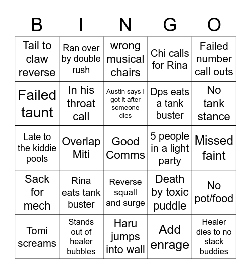 static bingo Card