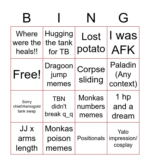 P5S funtimes Bingo Card