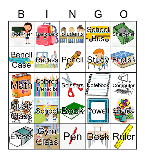 School Bingo Card