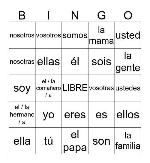 Spanish Bingo Card