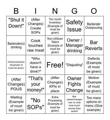 Bar Rescue Bingo Card