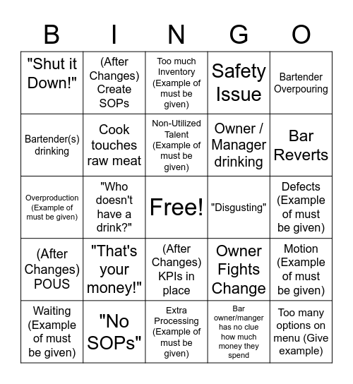 Bar Rescue Bingo Card