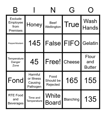 Food Bingo Card