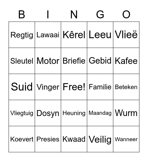 Spelwoorde Bingo Card