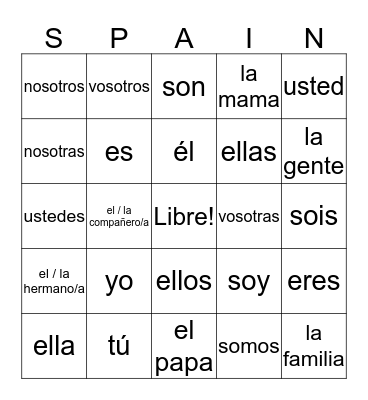 Spanish Bingo Card