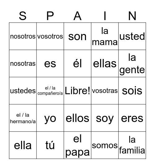 Spanish Bingo Card