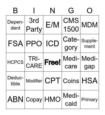 Insurance Bingo Card