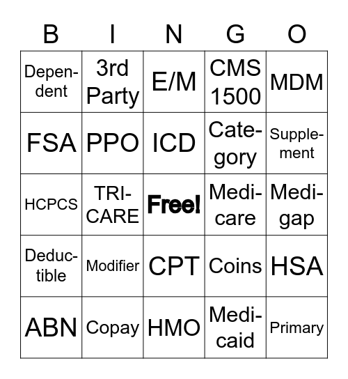 Insurance Bingo Card