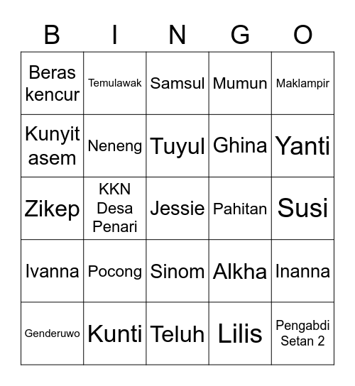 Reghina Bingo Card