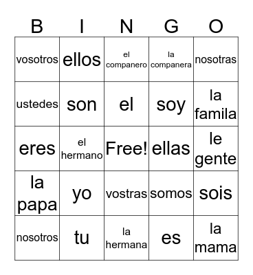 spanish bingo Card