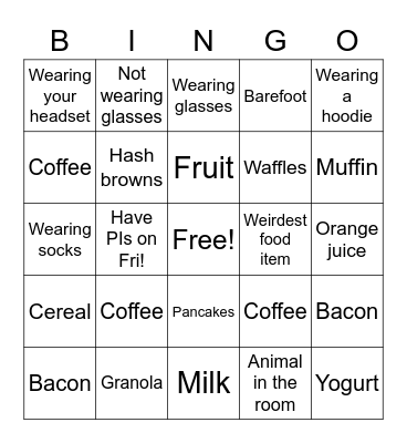 Brunch Bingo Card