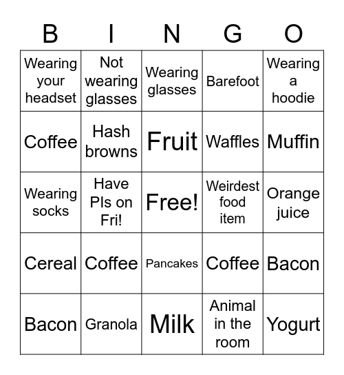 Brunch Bingo Card