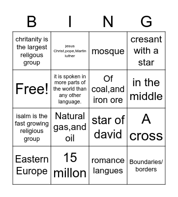 European Culture Bingo Card