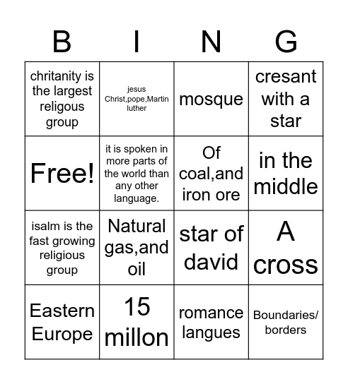 European Culture Bingo Card