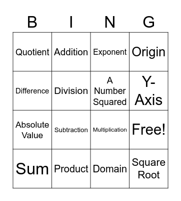 Math Vocab Review Bingo Card