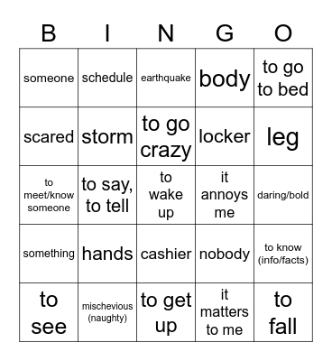 Español III, Unidad de repaso Bingo Card