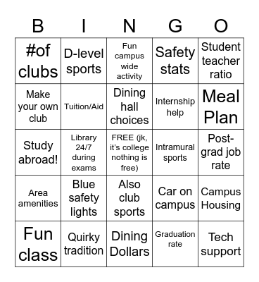COLLEGE TOUR 2022! Bingo Card