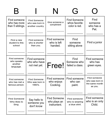 Find Someone Who Bingo Card