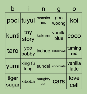 j's Bingo Card