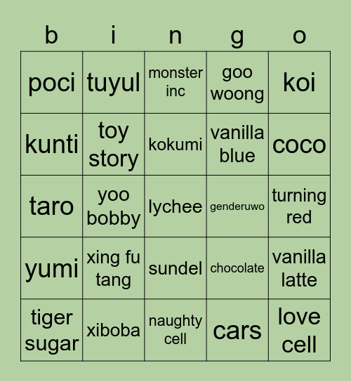 j's Bingo Card