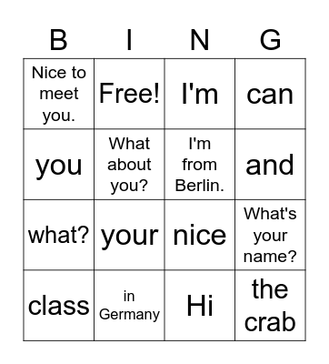 Nice to meet you I Bingo Card