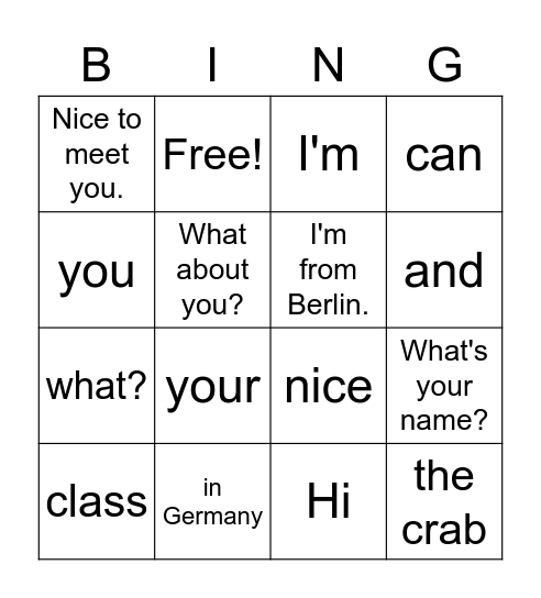 Nice to meet you I Bingo Card