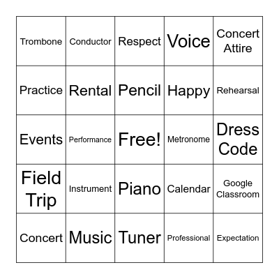Band/Chorus Website BINGO Card