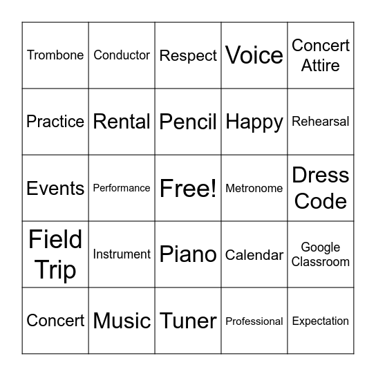 Band/Chorus Website BINGO Card
