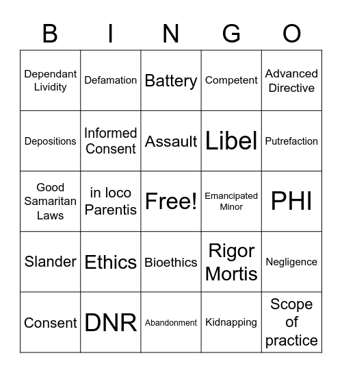 EMT Ch. 3 Bingo Card