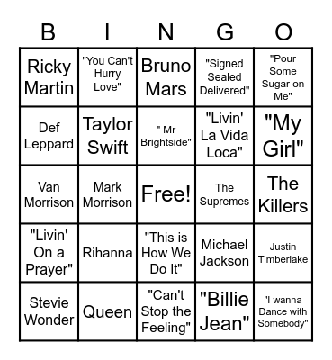 Hear the Artist or Song? Mark your card to win! Bingo Card