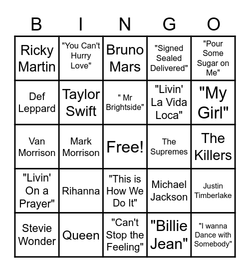Hear the Artist or Song? Mark your card to win! Bingo Card