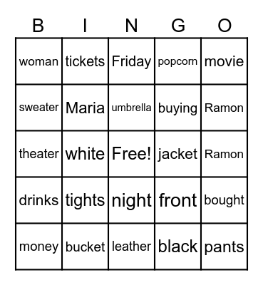 Ramon and Maria Bingo Card