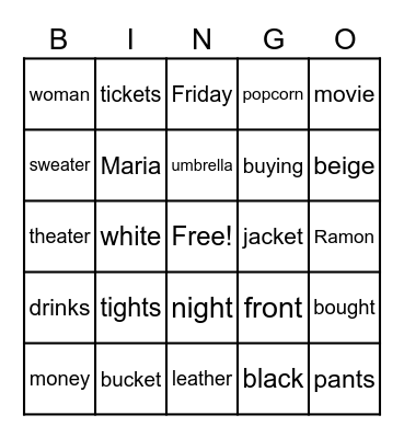 Ramon and Maria Bingo Card