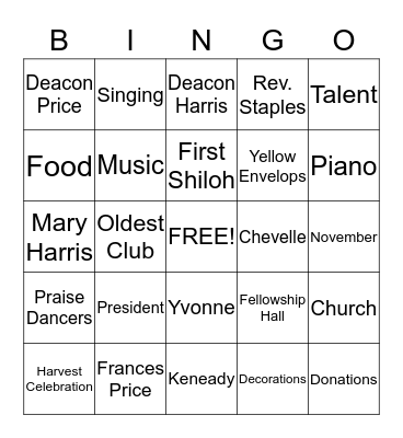 Shiloh Willing Workers Bingo Card