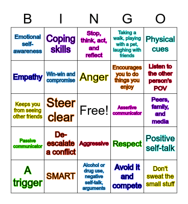 Anger Management Bingo Card