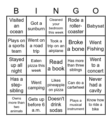 Classroom Bingo Card