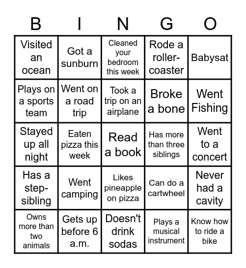 Classroom Bingo Card