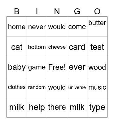 Vocab 1-4 Bingo Card