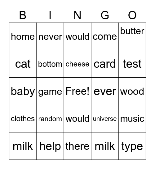 Vocab 1-4 Bingo Card