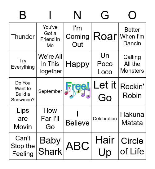 🎶 Guess the Song 🎵 Bingo Card