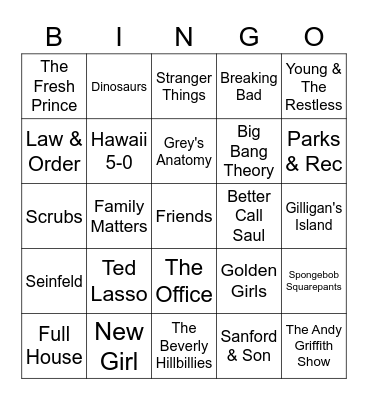 Sitcom Theme Songs Bingo Card
