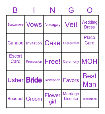 Talina's Wedding Bingo Card