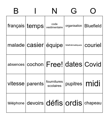 Bienvenue Bingo Card