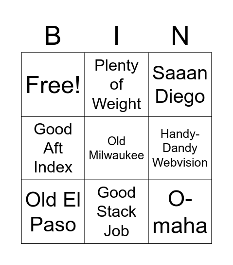 LDD Bingo Card