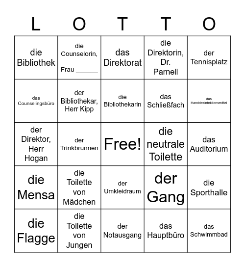 Schule Bingo Card